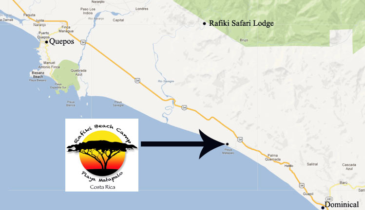 Map of the Central Pacific Coast of Costa Rica